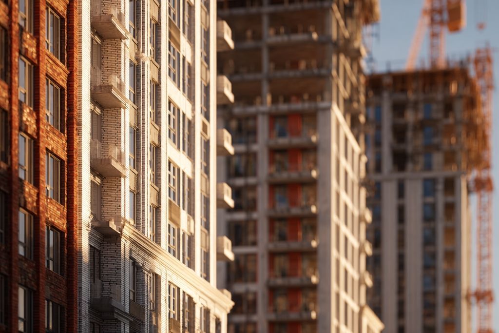 Vue rapprochée d'un chantier de construction illustrant des bâtiments récents et les bénéfices fiscaux possibles.