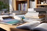 Bureau bien rangé avec des livres sur la fiscalité locale et les lois immobilières.