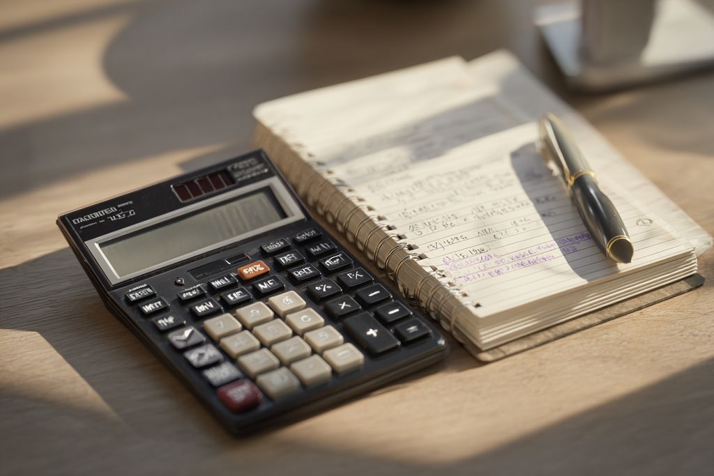 Calculatrice et bloc-notes illustrant la planification pour les décisions en gestion immobilière.