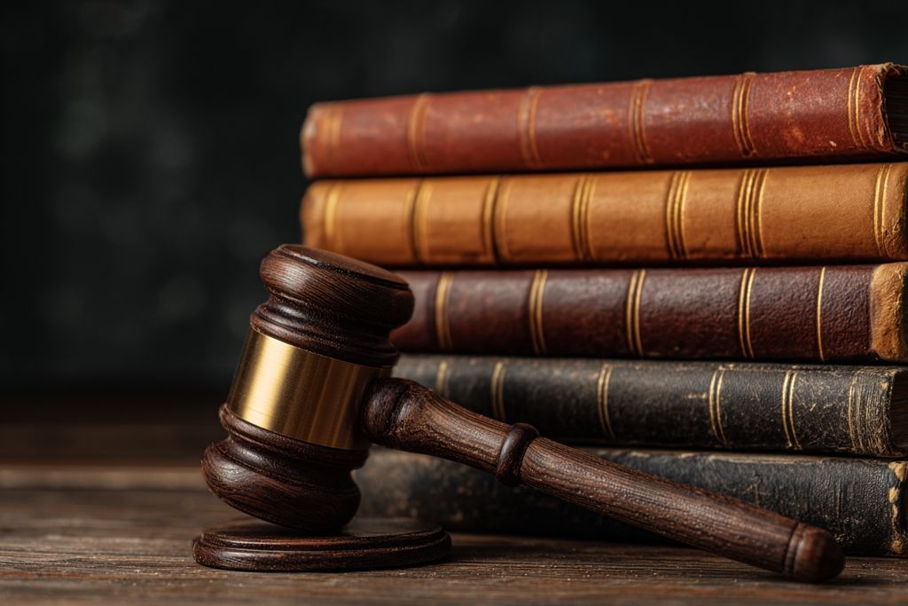 Image d'un maillet avec des livres juridiques en arrière-plan, représentant l'importance du recours en justice.