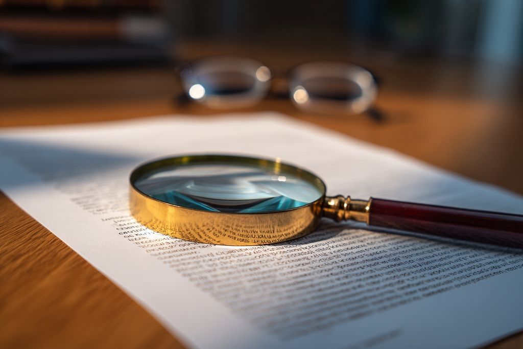 Image d'une loupe examinant un rapport pour l'analyse des décisions administratives
