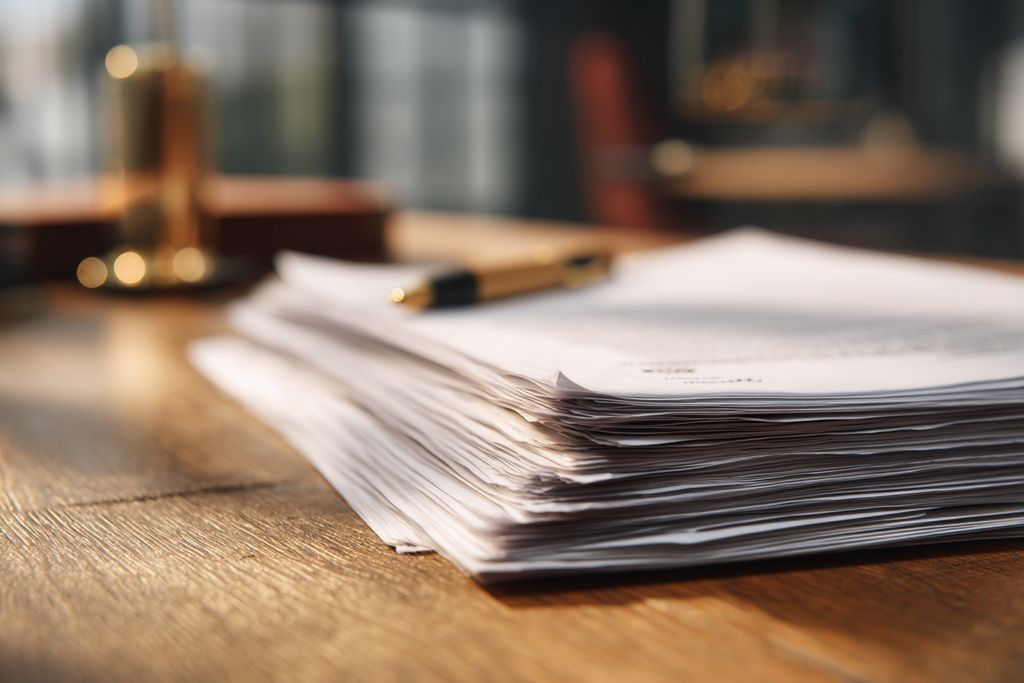 Image détaillée de documents juridiques et régulations administratives sur un bureau