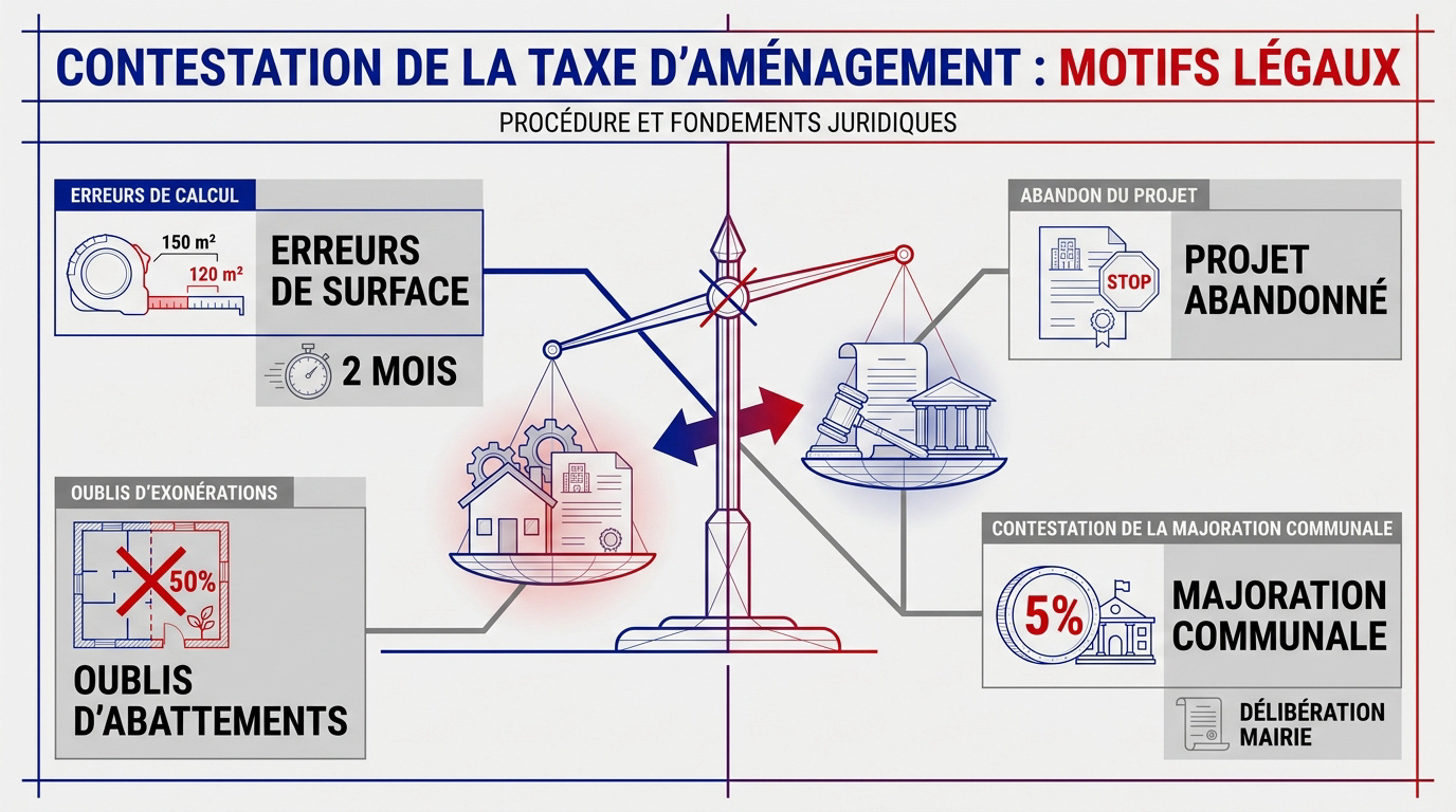 Schéma explicatif des motifs légaux pour contester la taxe d'aménagement